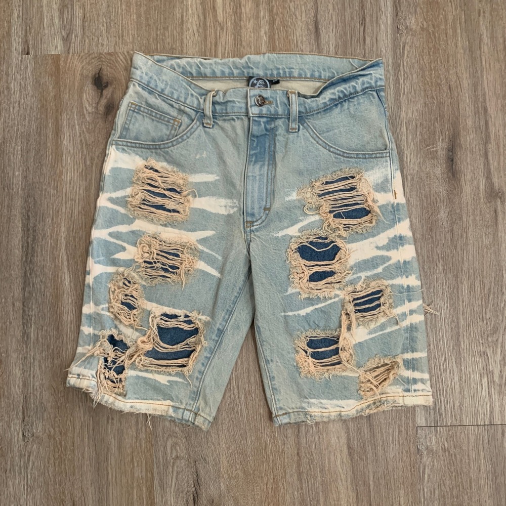 Hellstar Distressed and Painted Denim Jean Shorts - Size 28 Mens